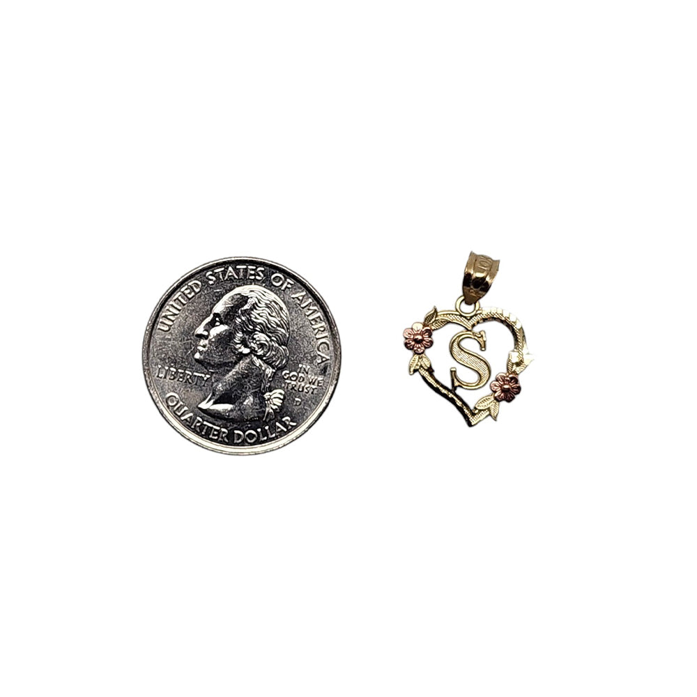 10K Yellow Gold Heart With Letter S Pendant