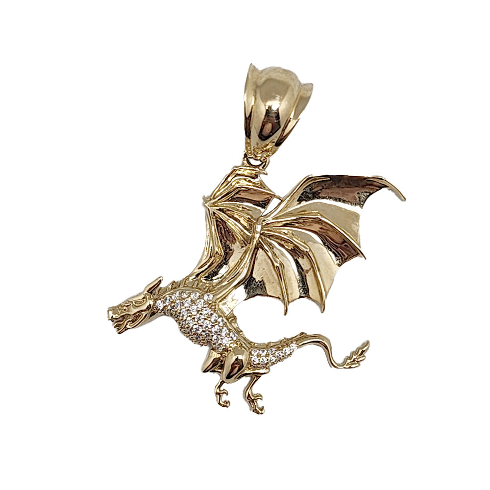 14K Yellow Gold 3D Dragon Pendant