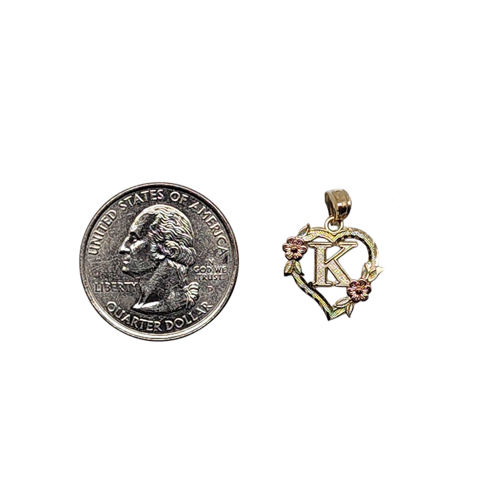 10K Yellow Gold Heart With Letter K Pendant