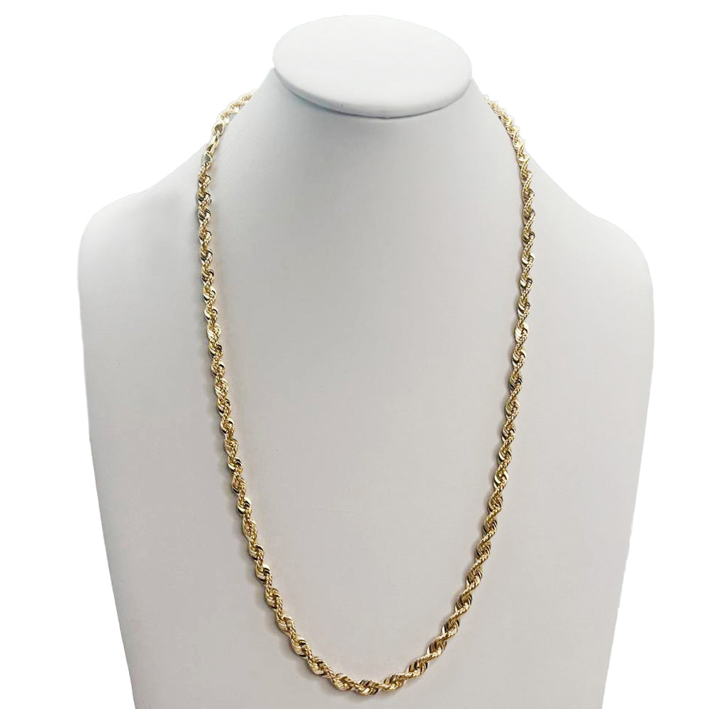 10K Yellow Gold Hollow Rope Chain Necklace 24'' x 4mm
