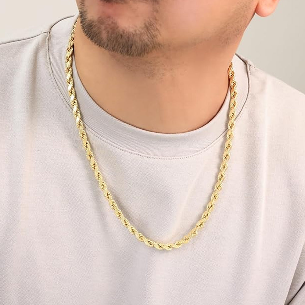 10K Yellow Gold Hollow Rope Chain Necklace 24'' x 4mm