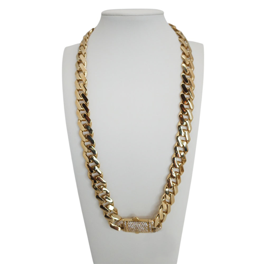 10K Yellow Gold Monaco Generic Classic Link StoneLock Chain Necklace 20'' x 13mm