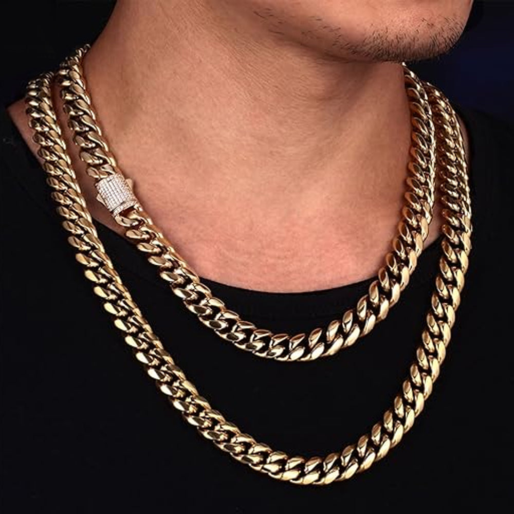 10K Yellow Gold Monaco Generic Classic Link StoneLock Chain Necklace 20'' x 13mm