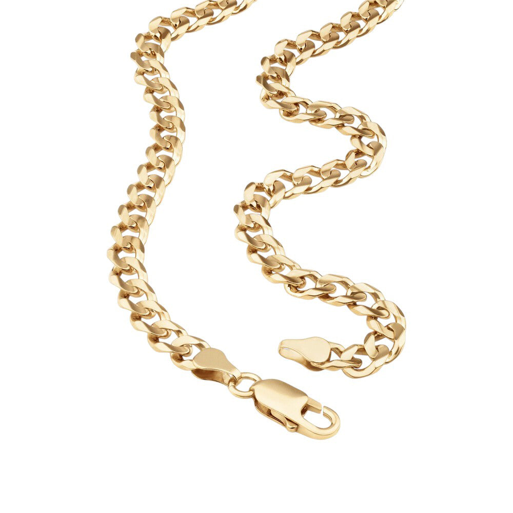 10K Yellow Gold Curb Flat Pave Chain Necklace 18'' x 4.5mm