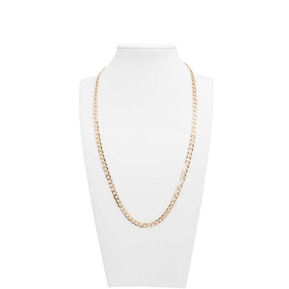 10K Yellow Gold Curb Flat Pave Chain Necklace 18'' x 4.5mm