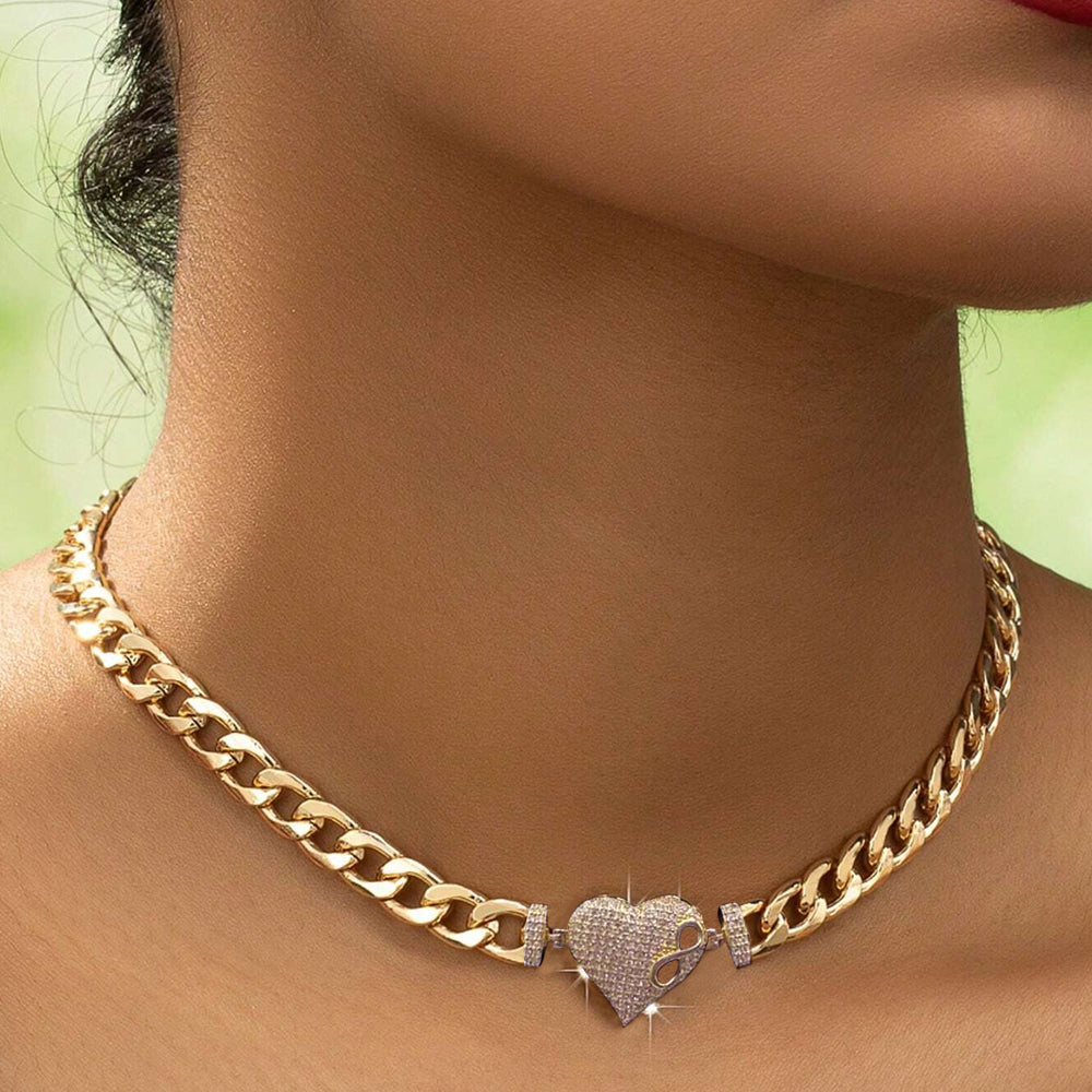 10K Yellow Gold Cuban Link Heart Stone Chain 16'' x 6.5mm