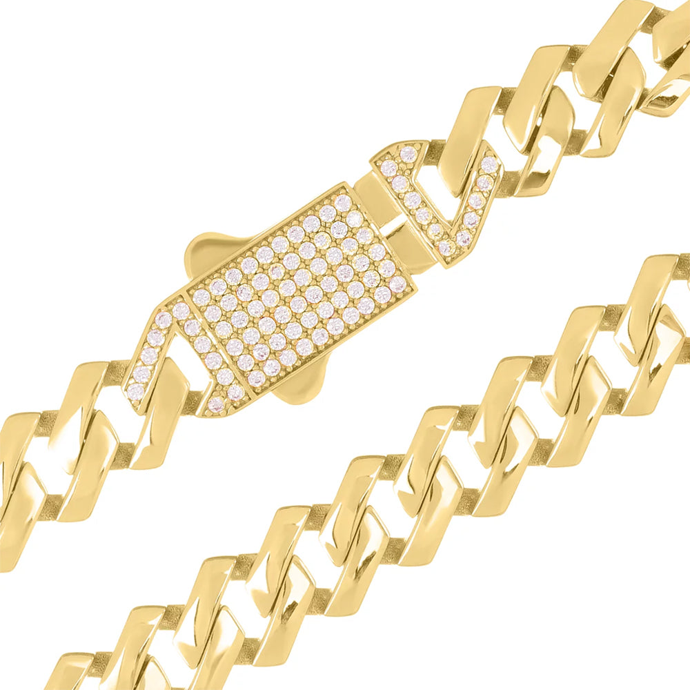 14K Yellow Gold Cuban Link Generic With Stone Lock Monaco Style Chain 16''x7.5''