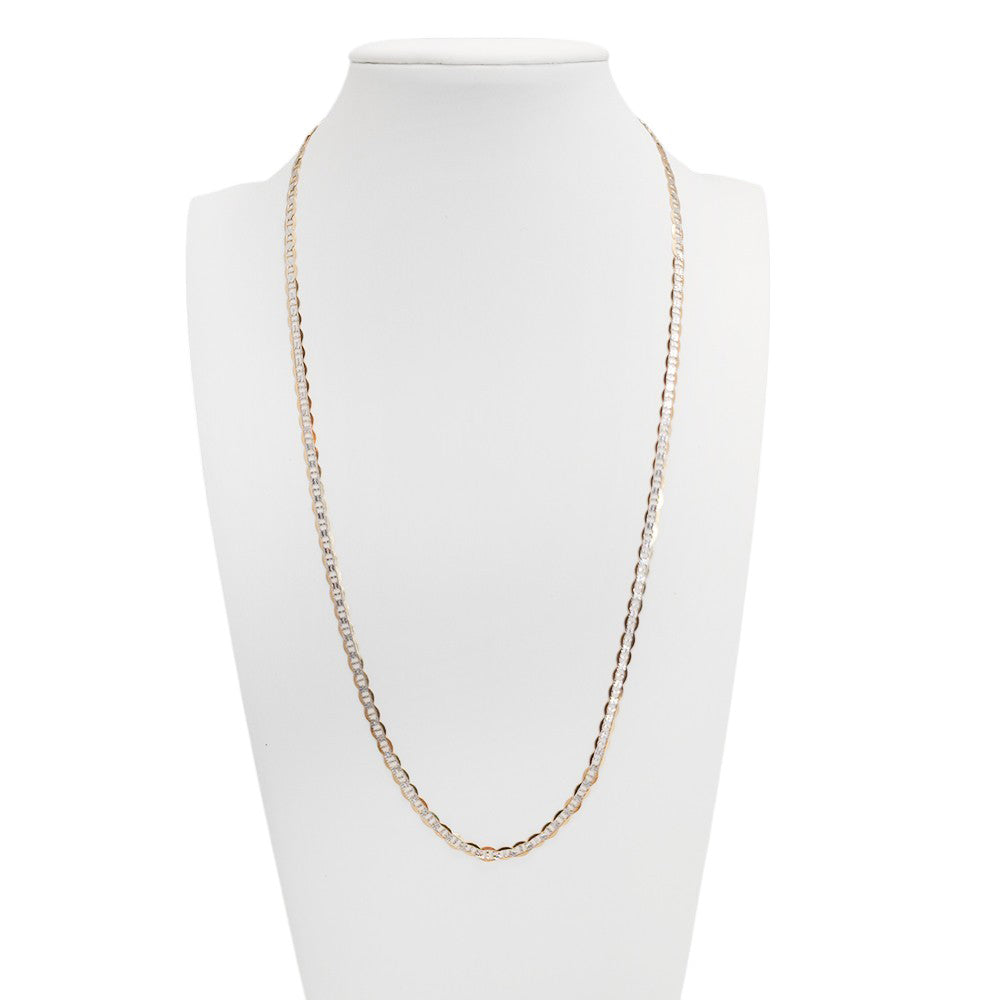 14K Yellow Gold Mariner Two Tone Chain 3'' x 3mm