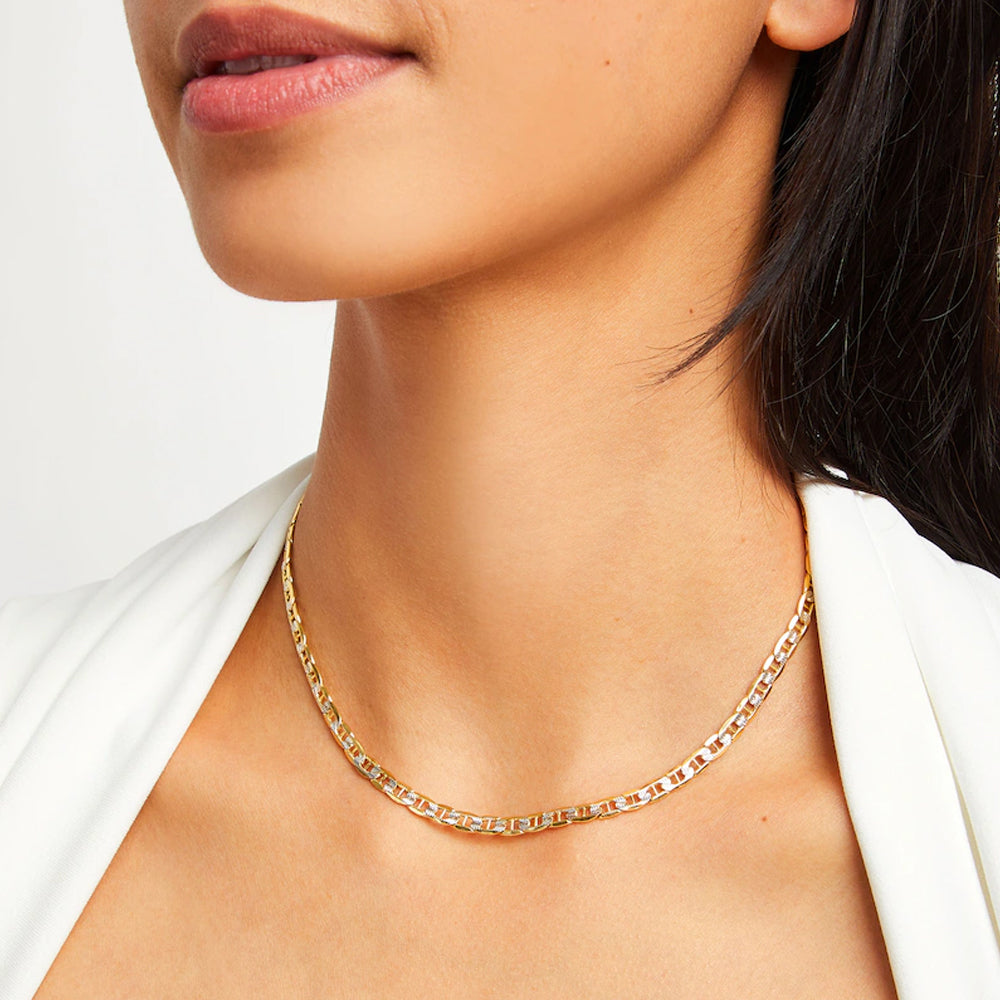 14K Yellow Gold Mariner Two Tone Chain 3'' x 3mm