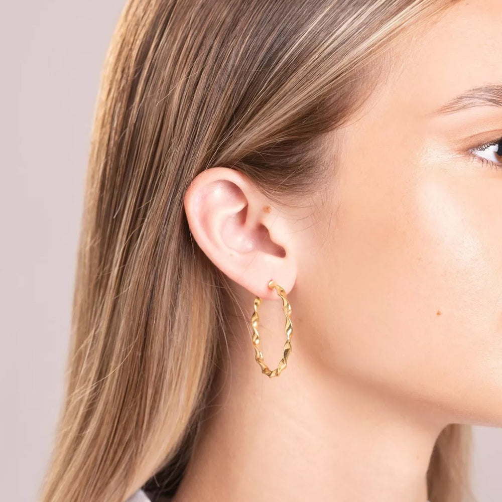 14K Yellow Gold Twisted Hoops Earring 1.5mm