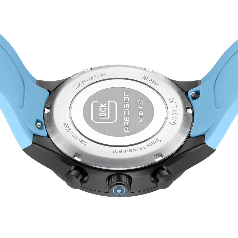 Glock Precision Men Watch. Black Steel Case / Blue Silicone Strap GW-34-2-24