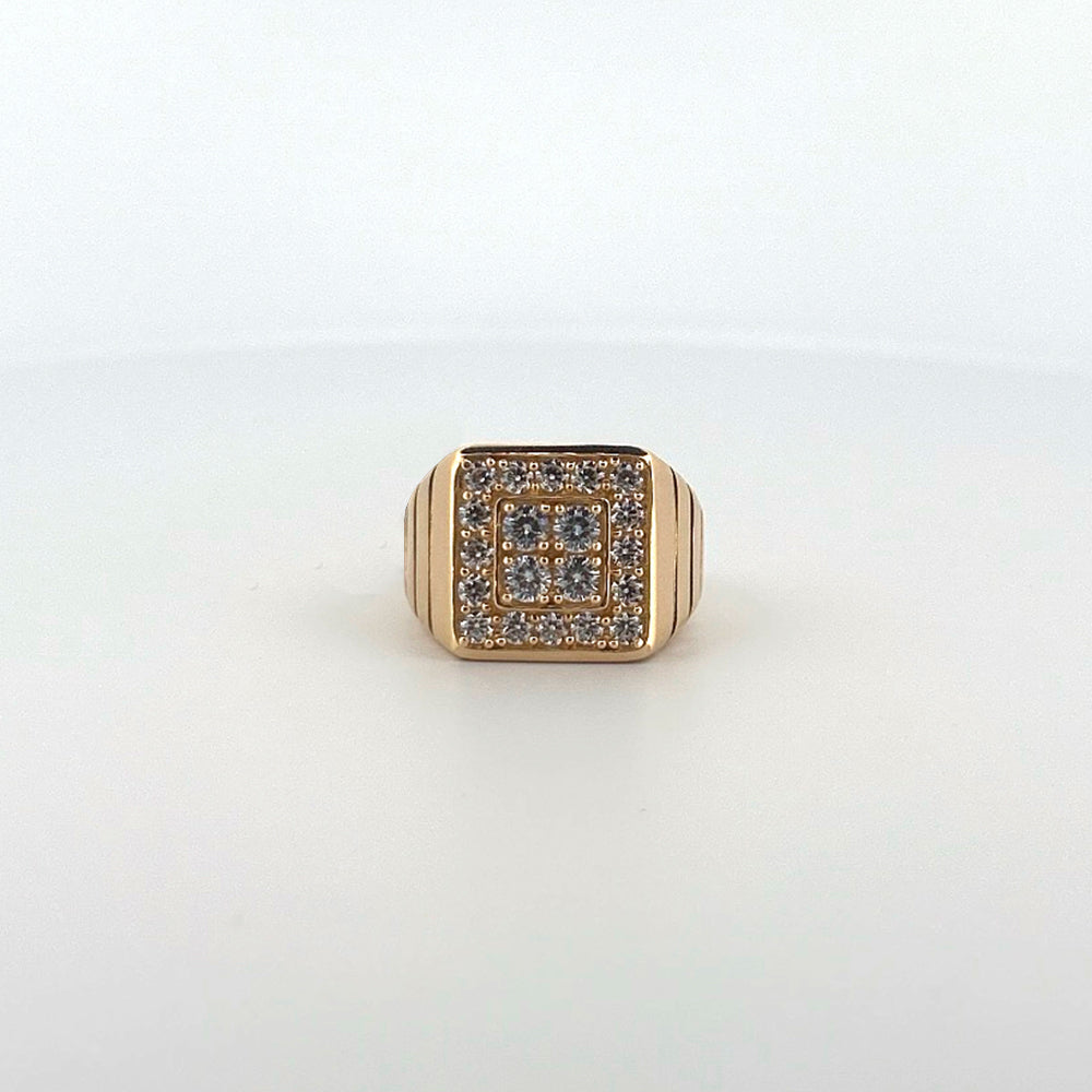 14K Yellow Gold Square With Stone Hollow Ring Size 10.5