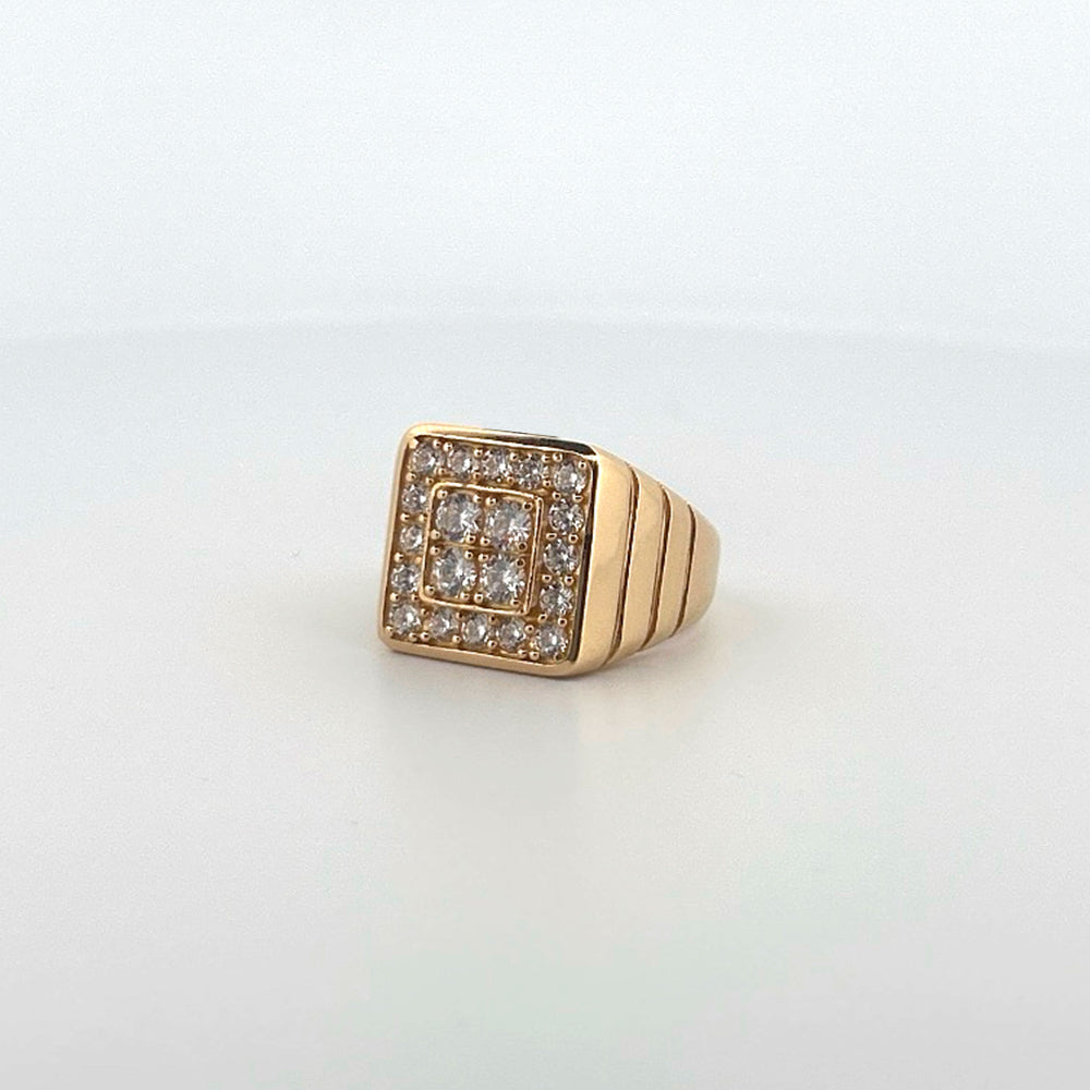 14K Yellow Gold Square With Stone Hollow Ring Size 10.5