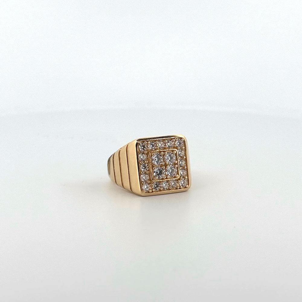 14K Yellow Gold Square With Stone Hollow Ring Size 10.5