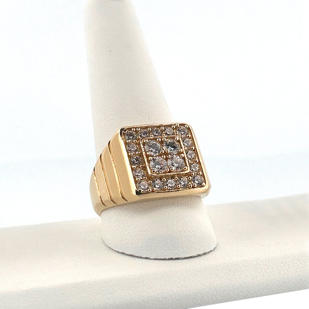 14K Yellow Gold Square With Stone Hollow Ring Size 10.5