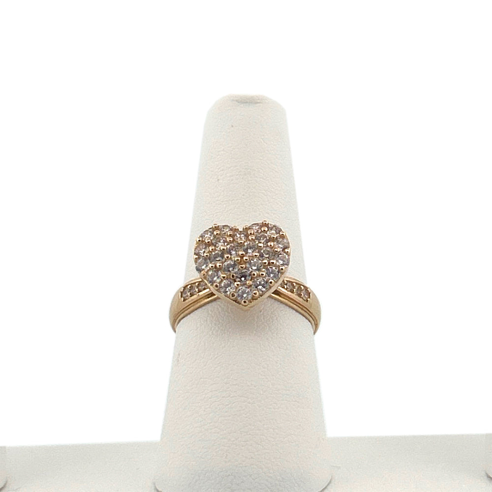 10K Yellow Gold Heart With Stone Ring Size 7.5