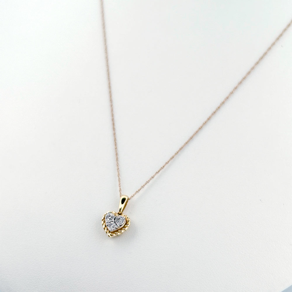 10K Yellow Gold 0.10Ct Round Diamond Ladies Pendant Chain Necklace