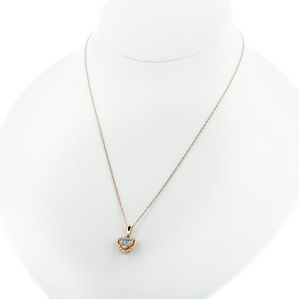 10K Yellow Gold 0.10Ct Round Diamond Ladies Pendant Chain Necklace