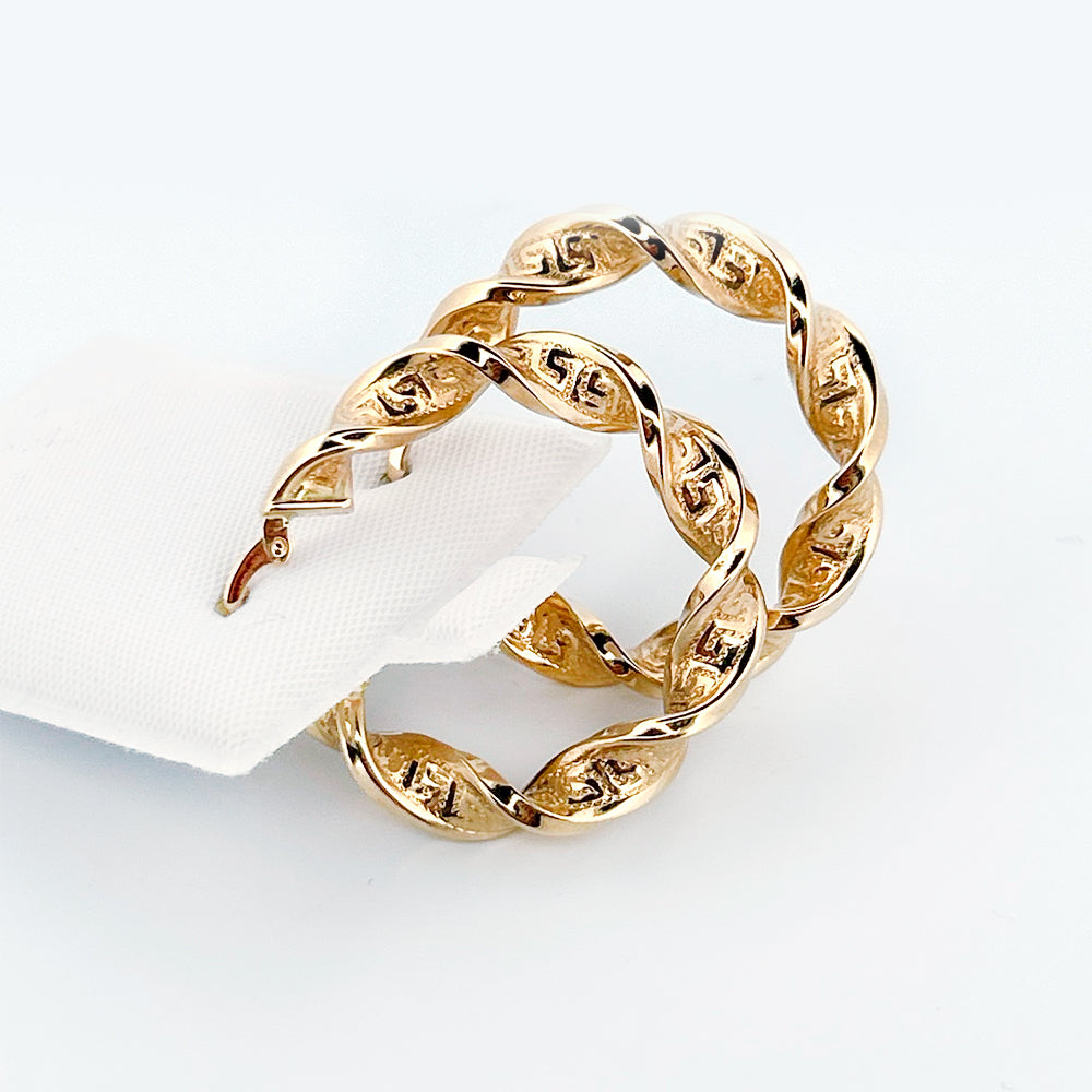14K Yellow Gold Twisted Hoops Earring 1mm