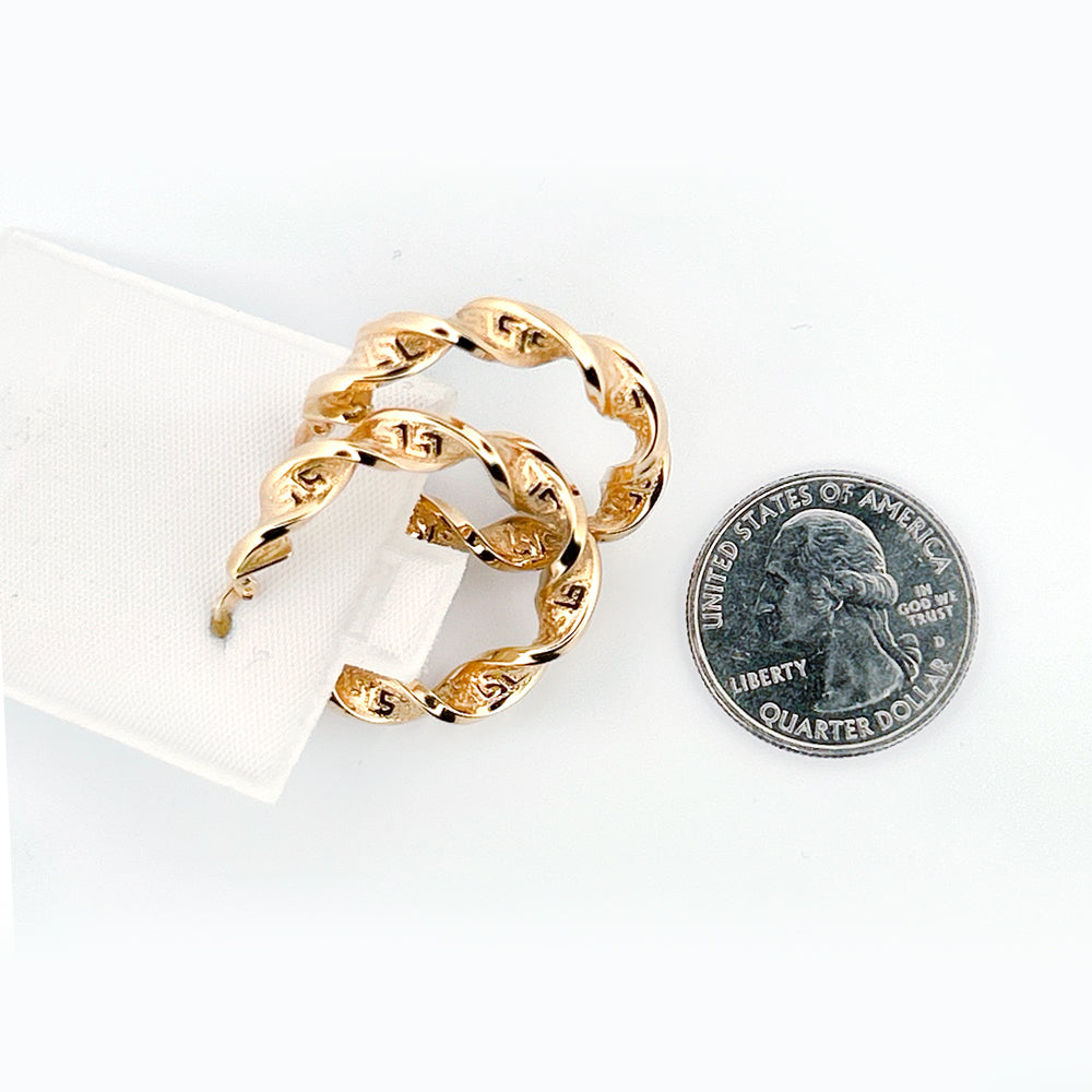 14K Yellow Gold Twisted Hoops Earring 1mm