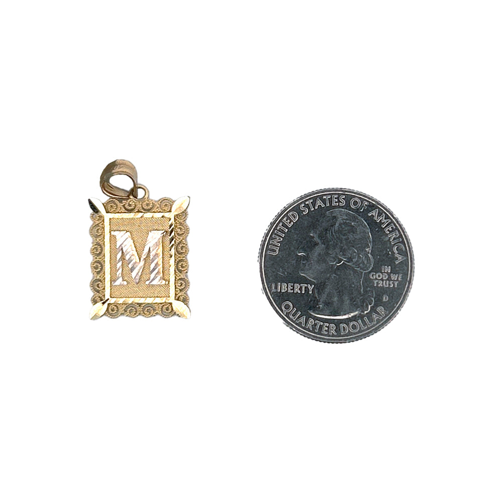 10K Yellow Gold Letter Two Tone M Frame Pendant Size 0.5