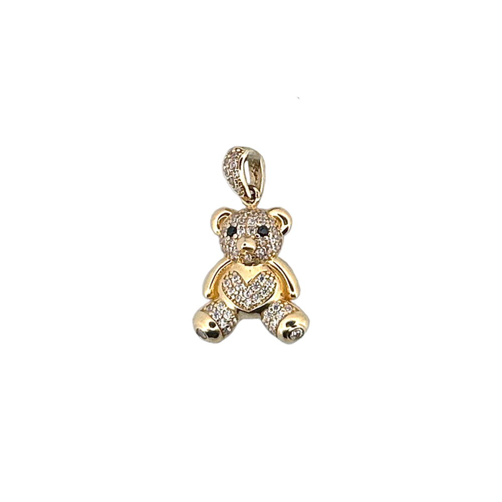 10K Yellow Gold Heart Belly Bear with Stone Pendant