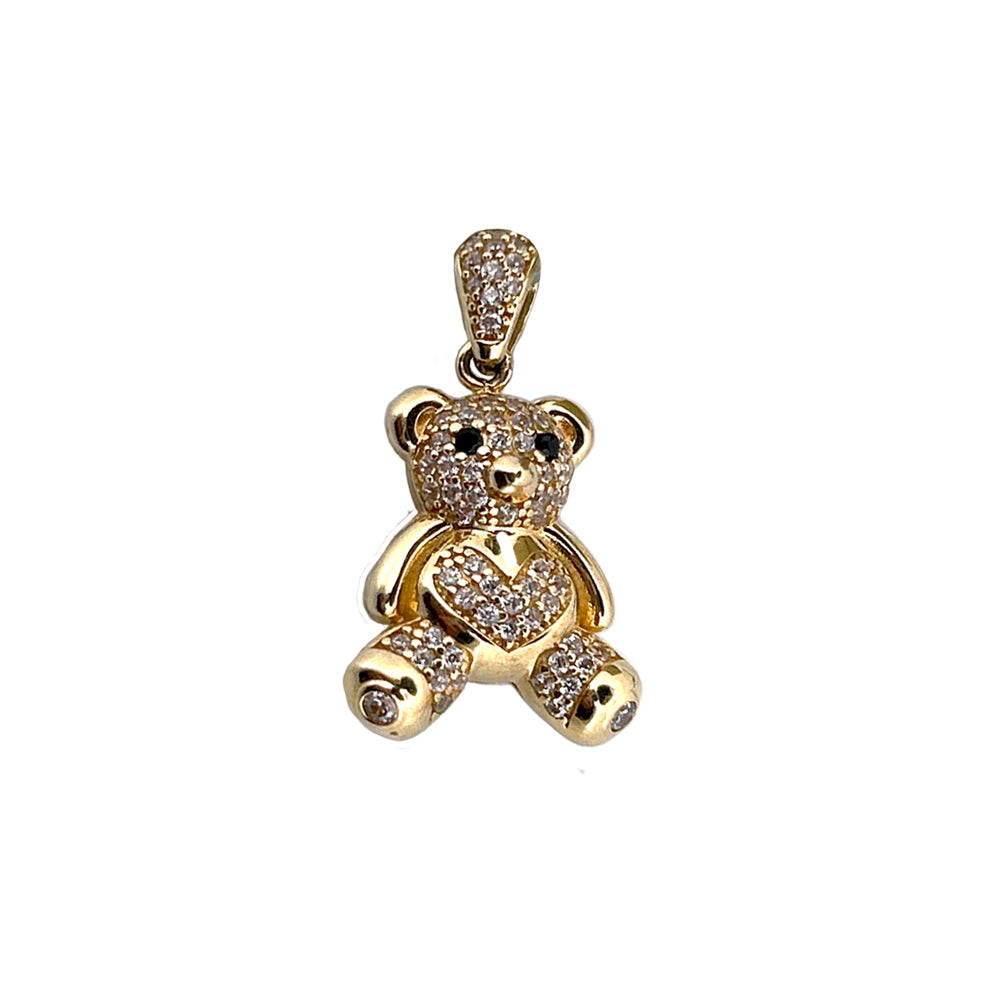 10K Yellow Gold Heart Belly Bear with Stone Pendant