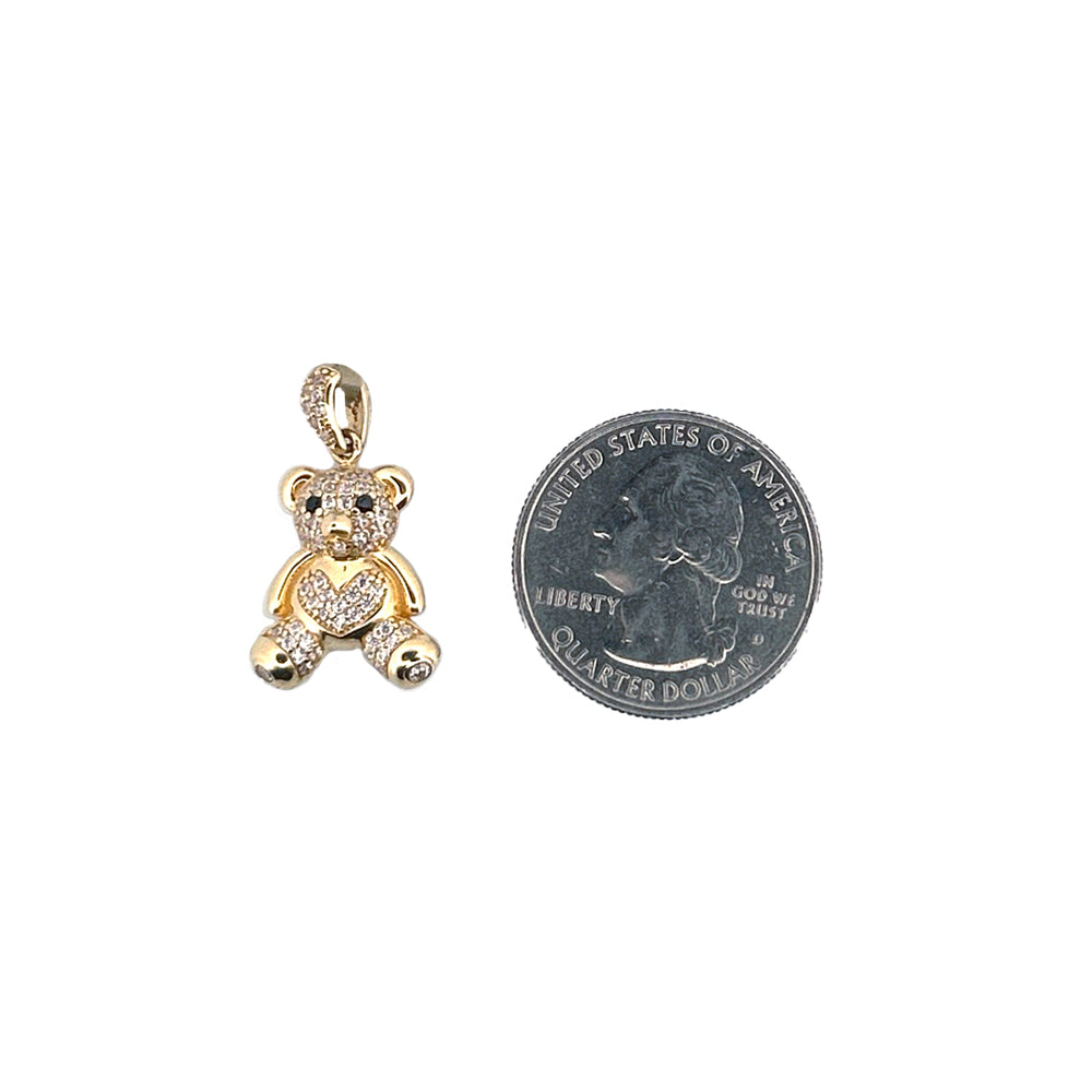 10K Yellow Gold Heart Belly Bear with Stone Pendant