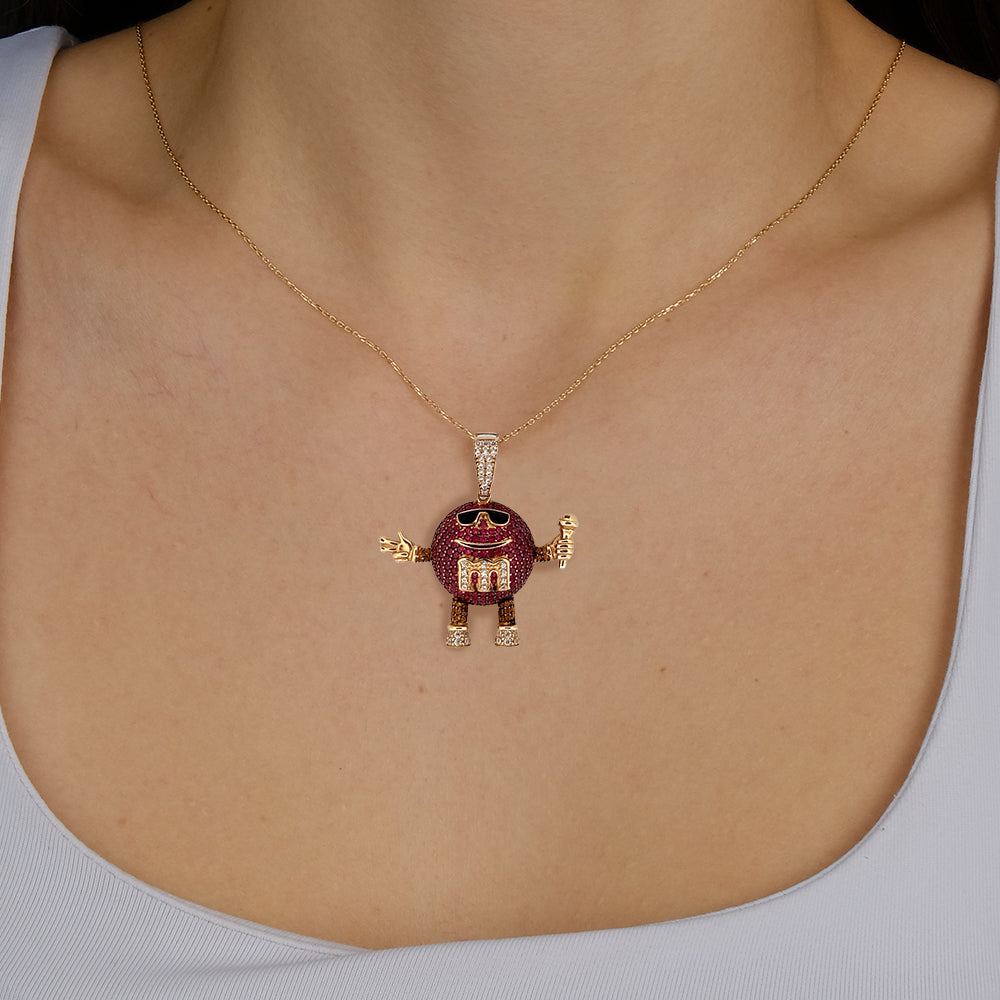 14K Yellow Gold M&M Purple Pendant Necklace