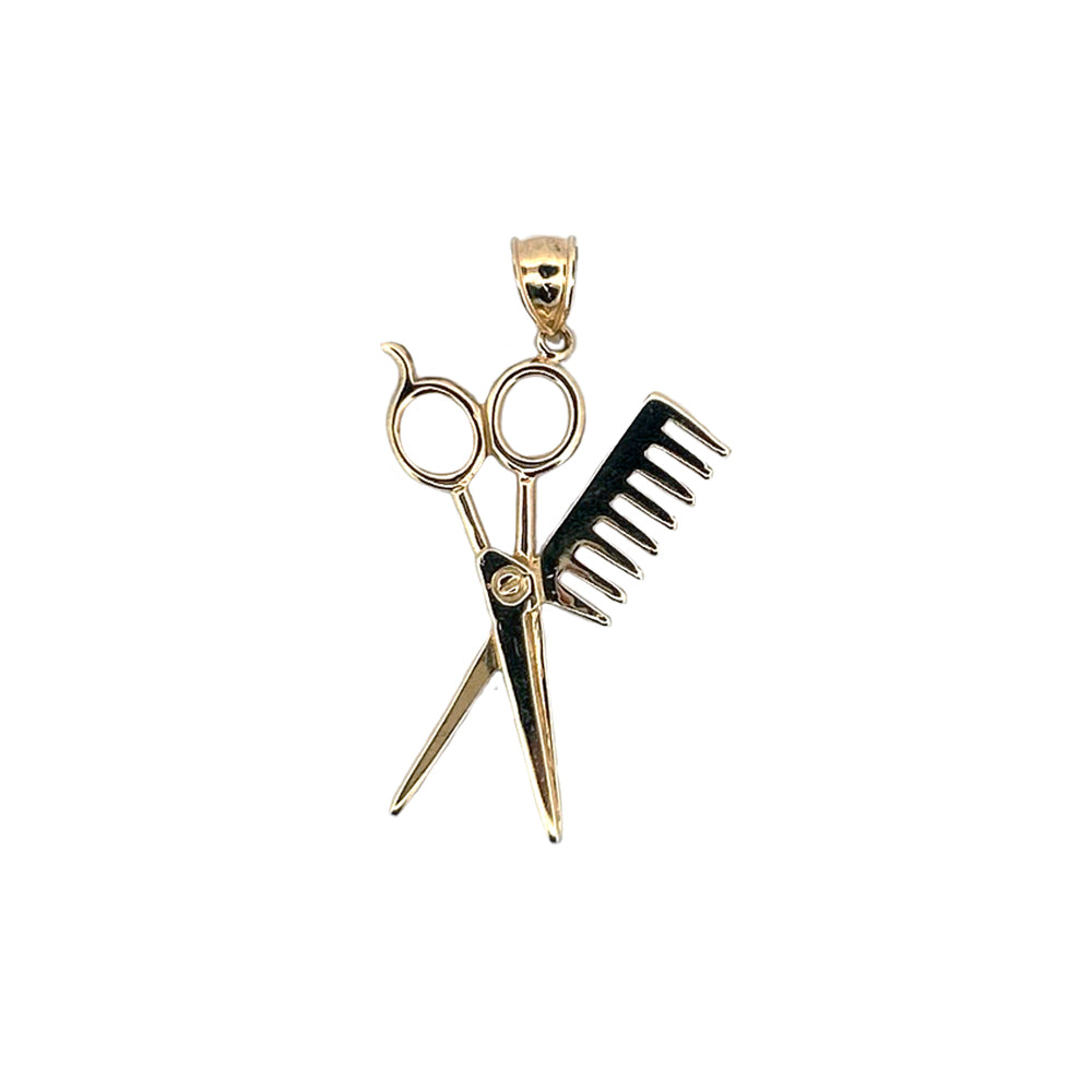 10K Yellow Gold Scissors and Brush Pendant
