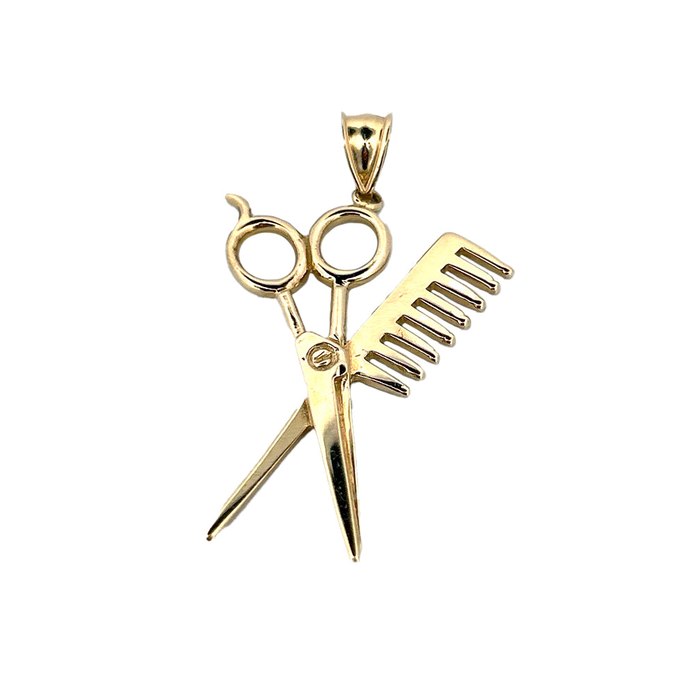 10K Yellow Gold Scissors and Brush Pendant