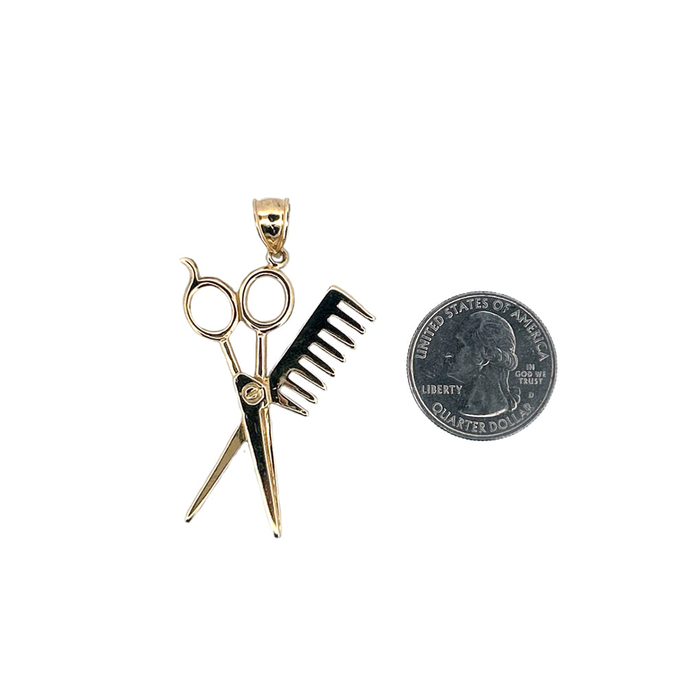 10K Yellow Gold Scissors and Brush Pendant