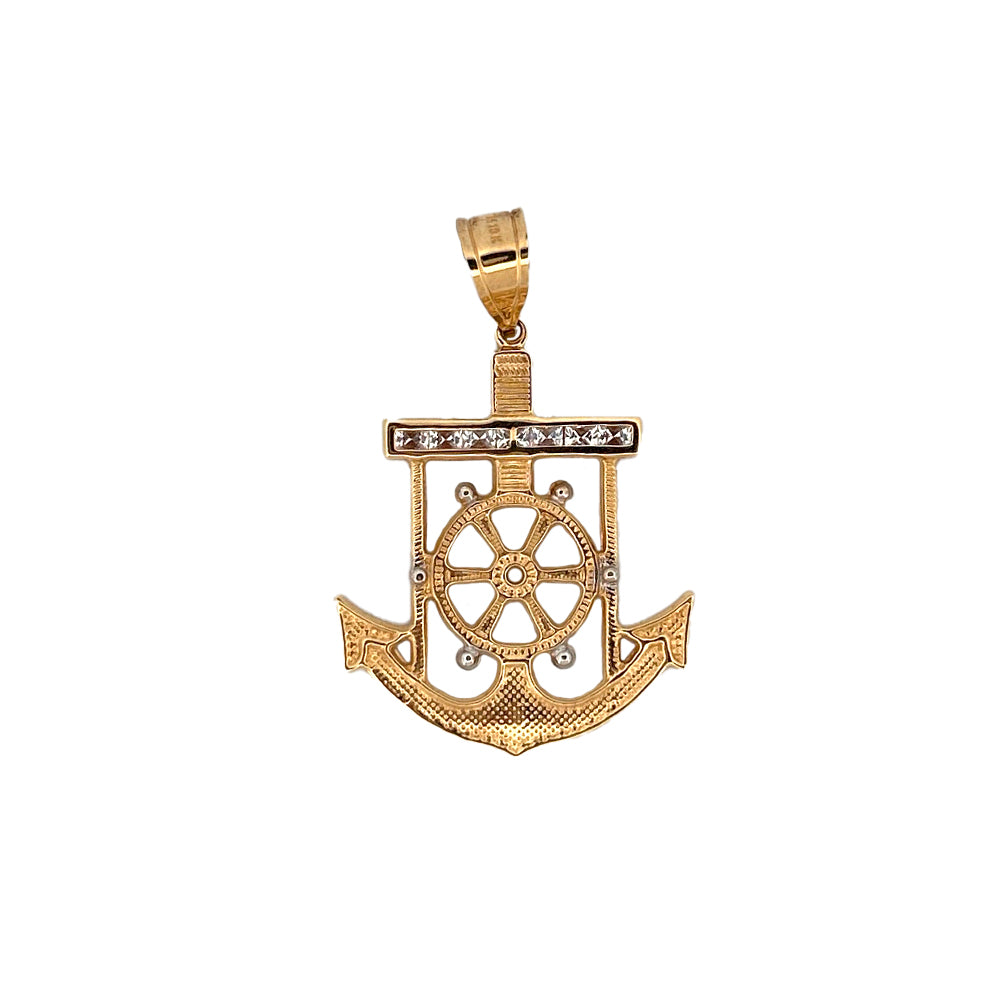 10K Yellow Gold Marine Anchor Pendant Necklace