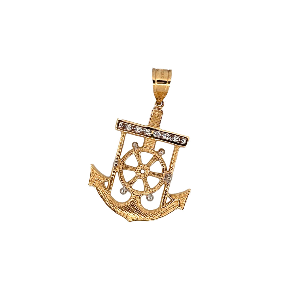 10K Yellow Gold Marine Anchor Pendant Necklace