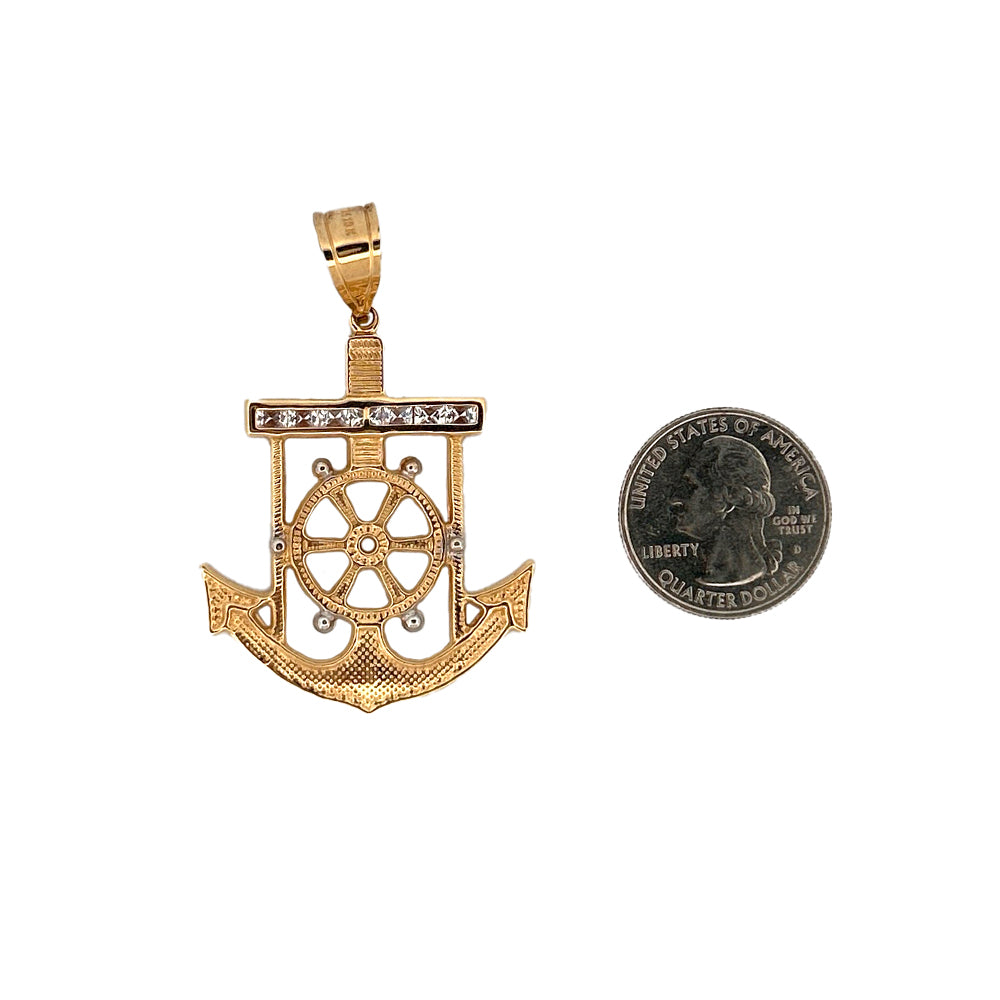 10K Yellow Gold Marine Anchor Pendant Necklace