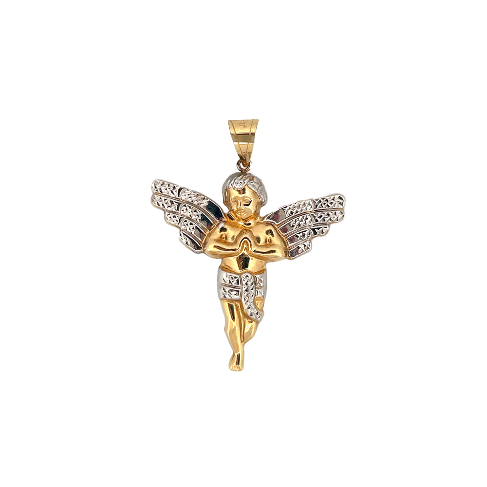 10K Yellow Gold Praying Angel Pendant Necklace