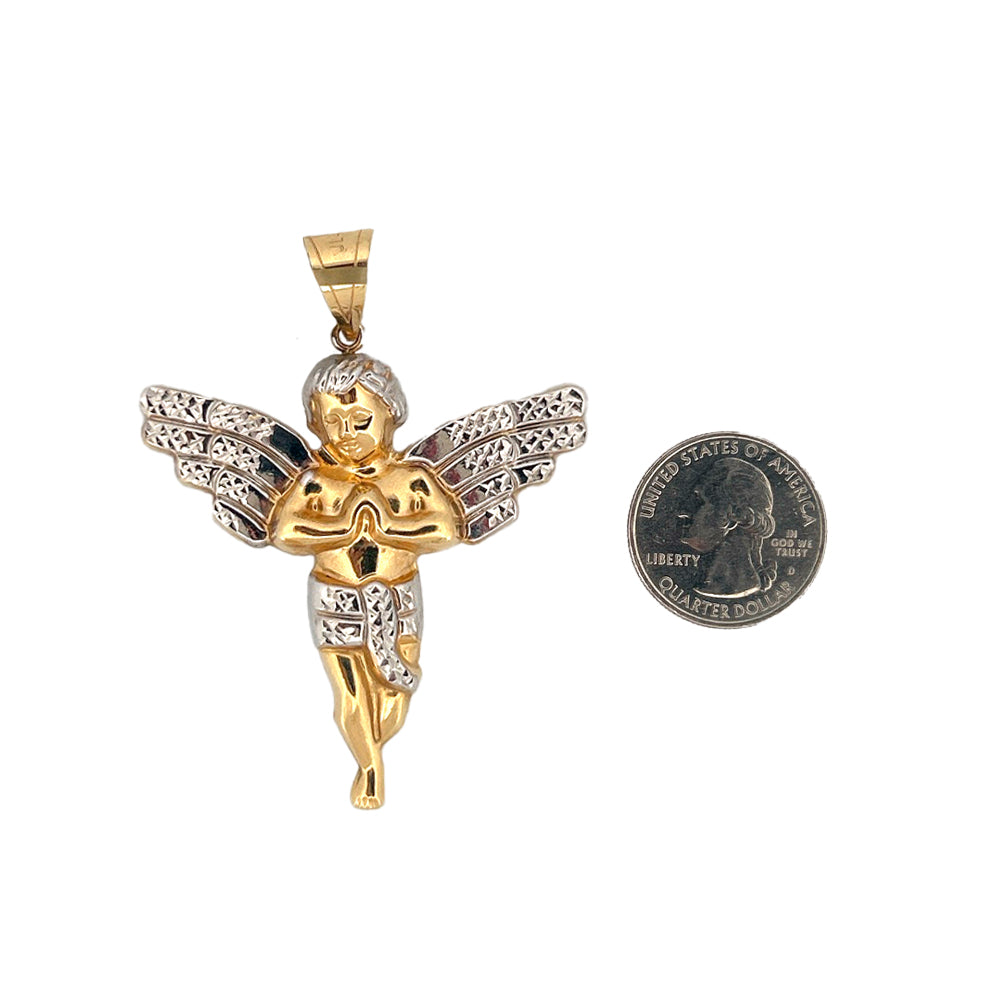10K Yellow Gold Praying Angel Pendant Necklace