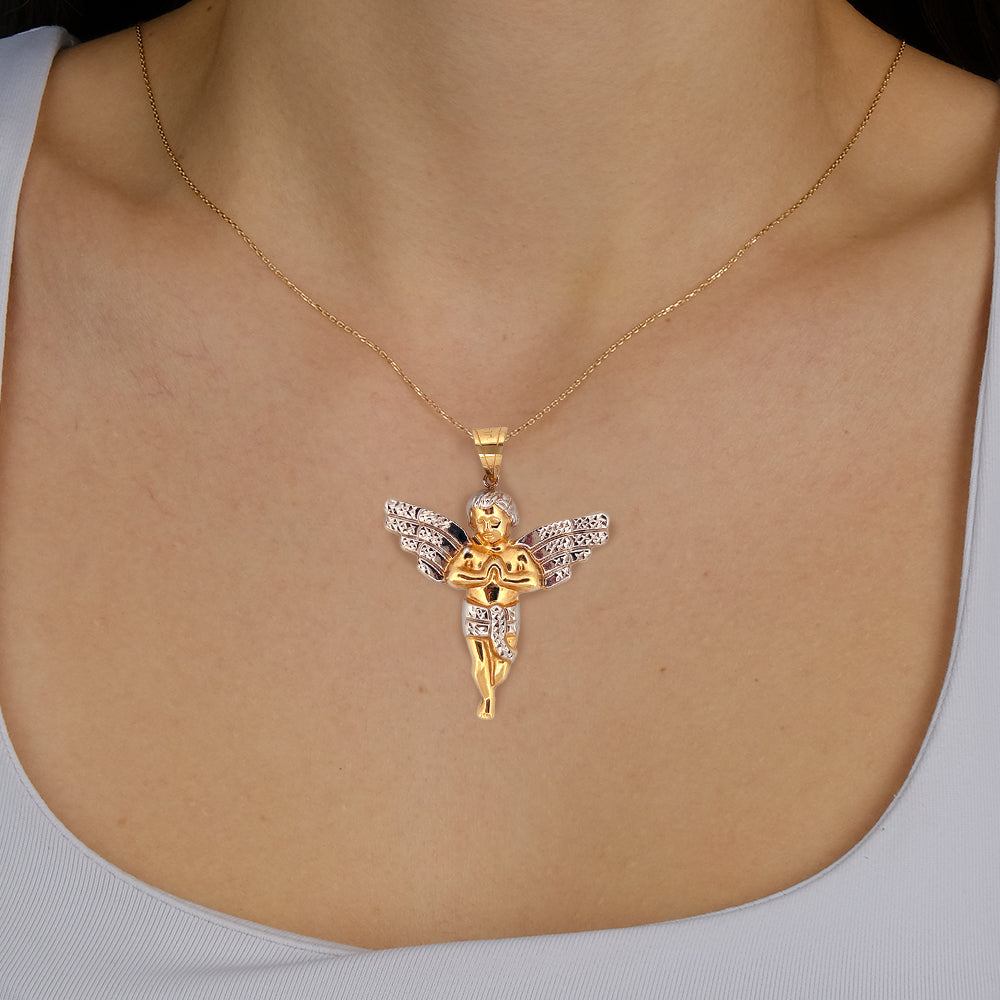 10K Yellow Gold Praying Angel Pendant Necklace