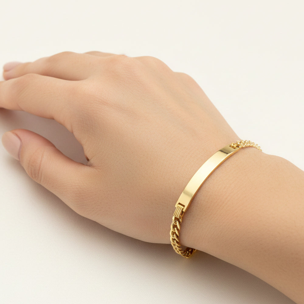 14K Gold Solid Curved Name ID Bracelet 8x3.6mm 4.5g