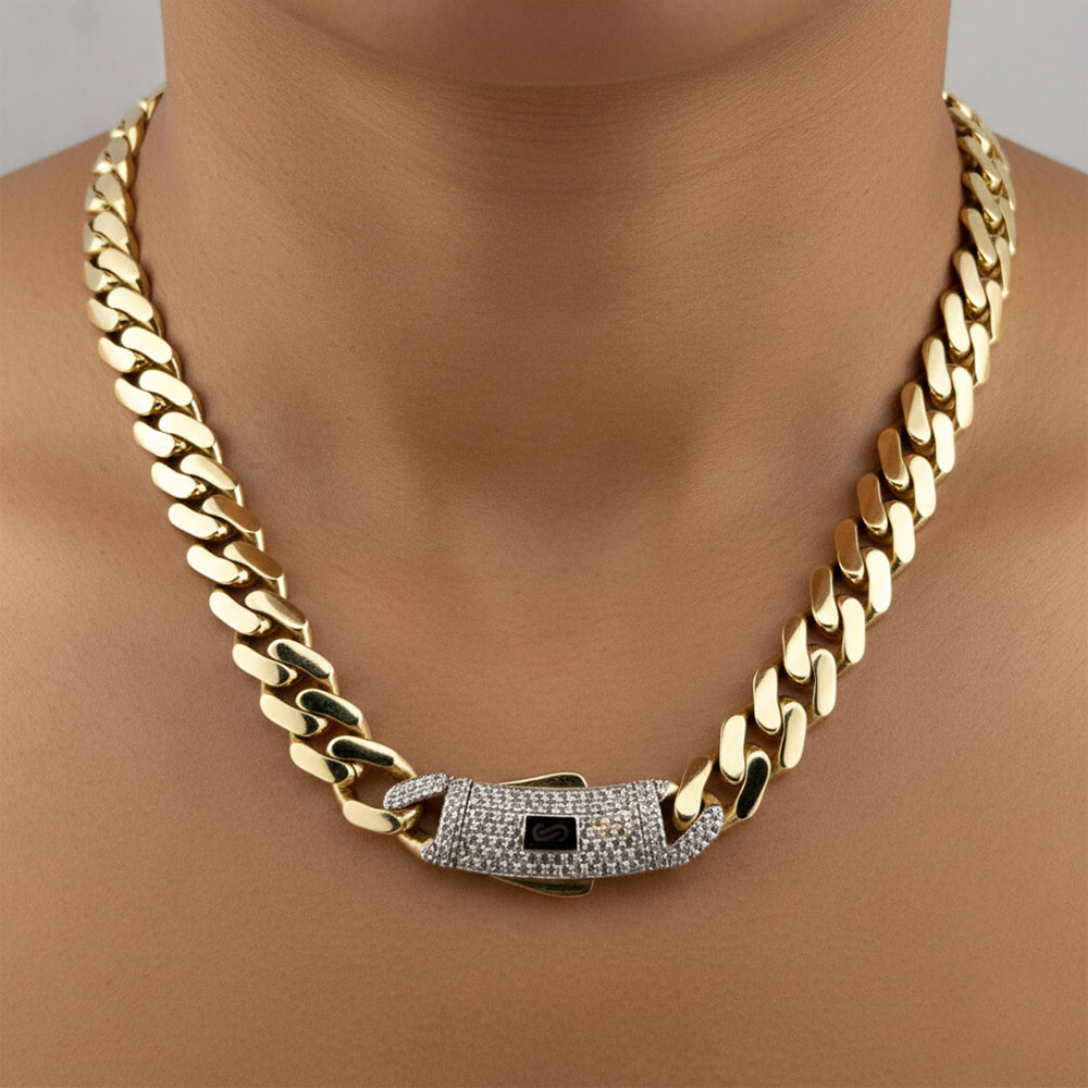 14K Yellow Gold Monaco Classic Link With Stone Chain 20'' x 9.5mm