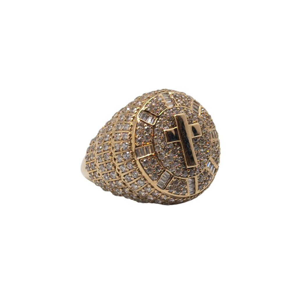 14K Yellow Gold Cross With Stone Hollow Ring Size 10.5