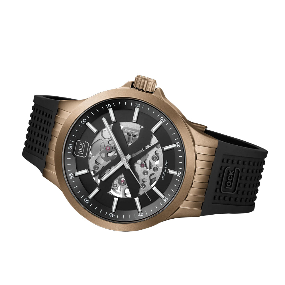 Glock Precision Men Watch. Khaki Steel Case / Black Silicone Strap GW-14-2-24