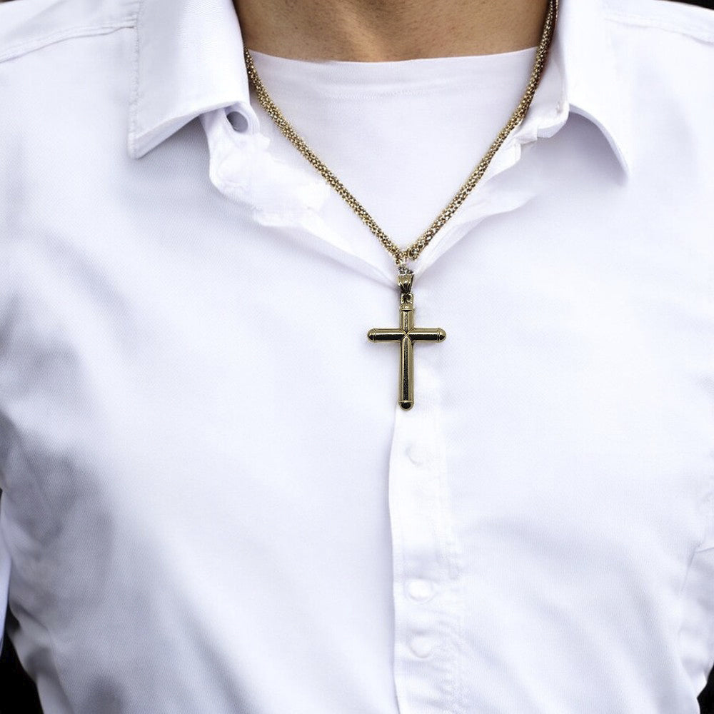 10K Yellow Gold Cross Hollow Pendant Necklace