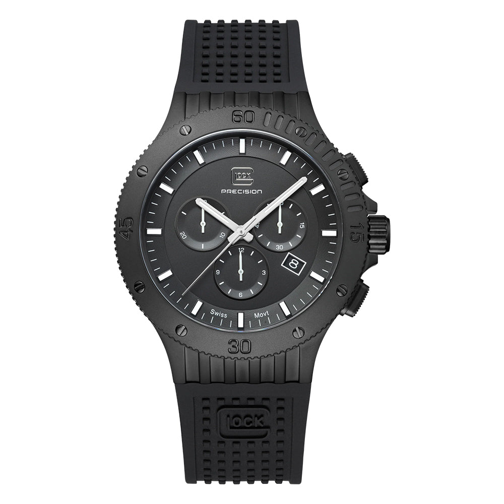 Glock Precision Men Watch. Black Steel Case / Black Silicone Strap GW-42-2-24