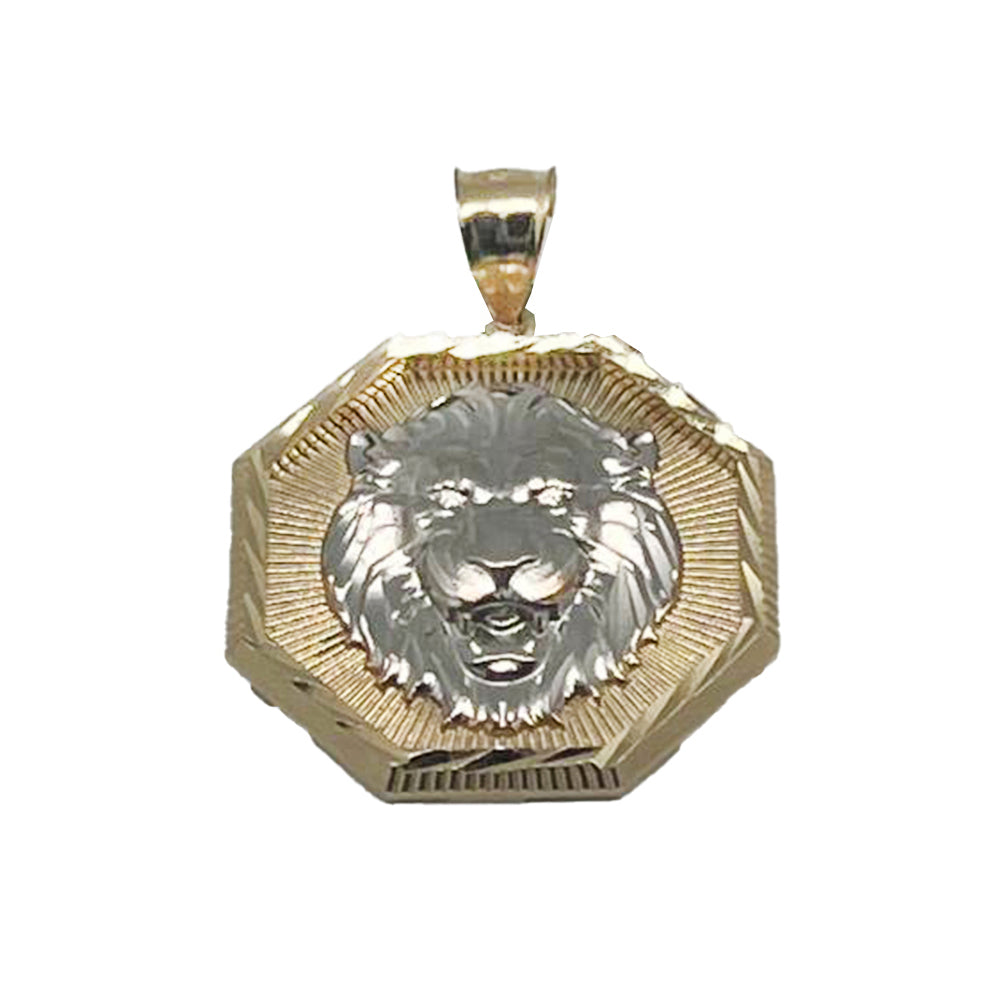 10K Yellow Gold Lion 2 Color Pendant Necklace