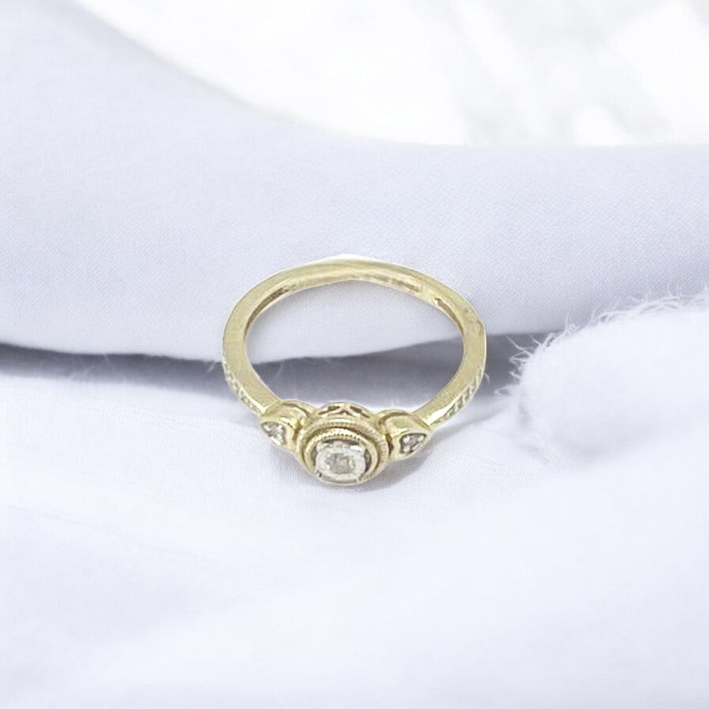 10K Yellow Gold 0.10Ct Round Diamond Ladies Ring