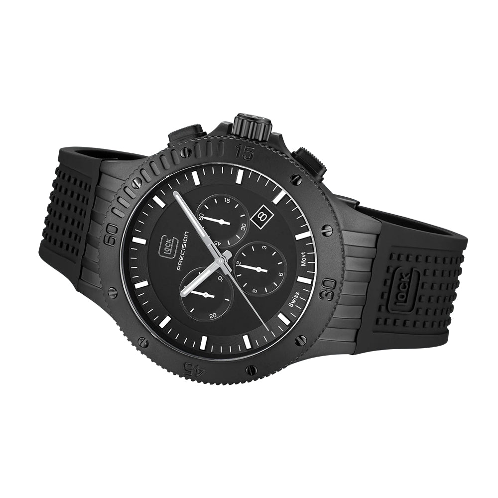 Glock Precision Men Watch. Black Steel Case / Black Silicone Strap GW-42-2-24