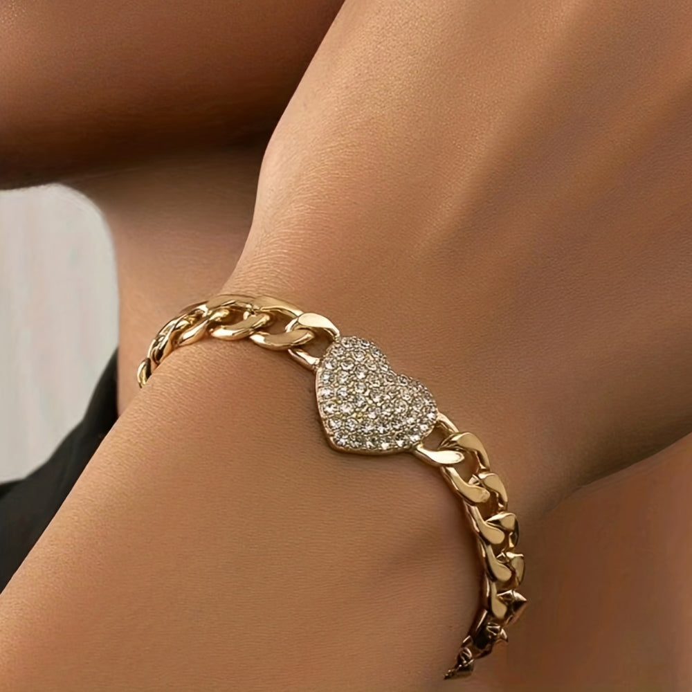 14K Yellow Gold Monaco Generic Classic Link Bracelet with Stone Lock and Heart 7.5'' x 7.5mm