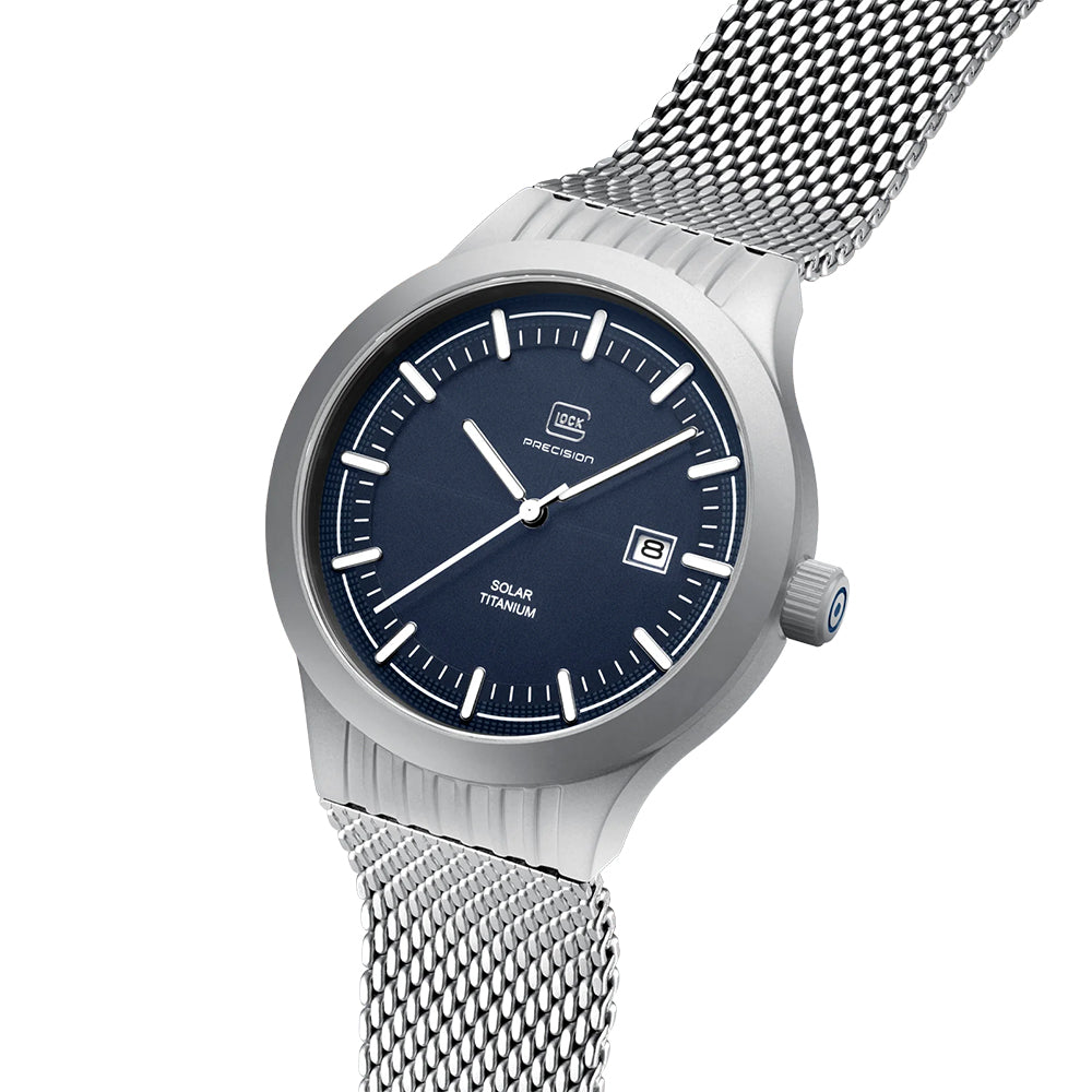 Glock Precision Men Watch Silver Titanium Case / Silver Mesh Strap GW--6-2-22