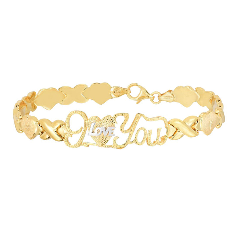 10K Yellow Gold I Love You XOX Heart Bracelet 7.5mm x 7mm